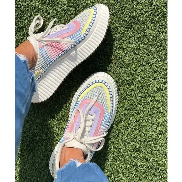 Anthropologie Dolce Vita Dolen Rainbow Knit Sneaker Tennis Shoe Funfetti 7.5 - Picture 2 of 11
